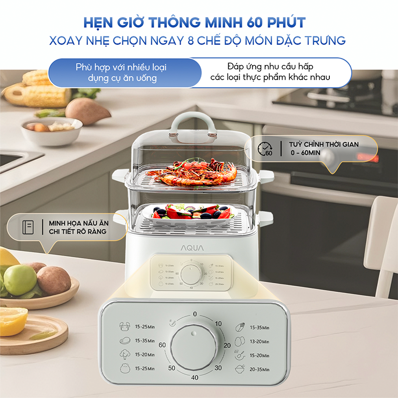 Chế độ hẹn giờ 60 phút, 8 mức thời gian phù hợp